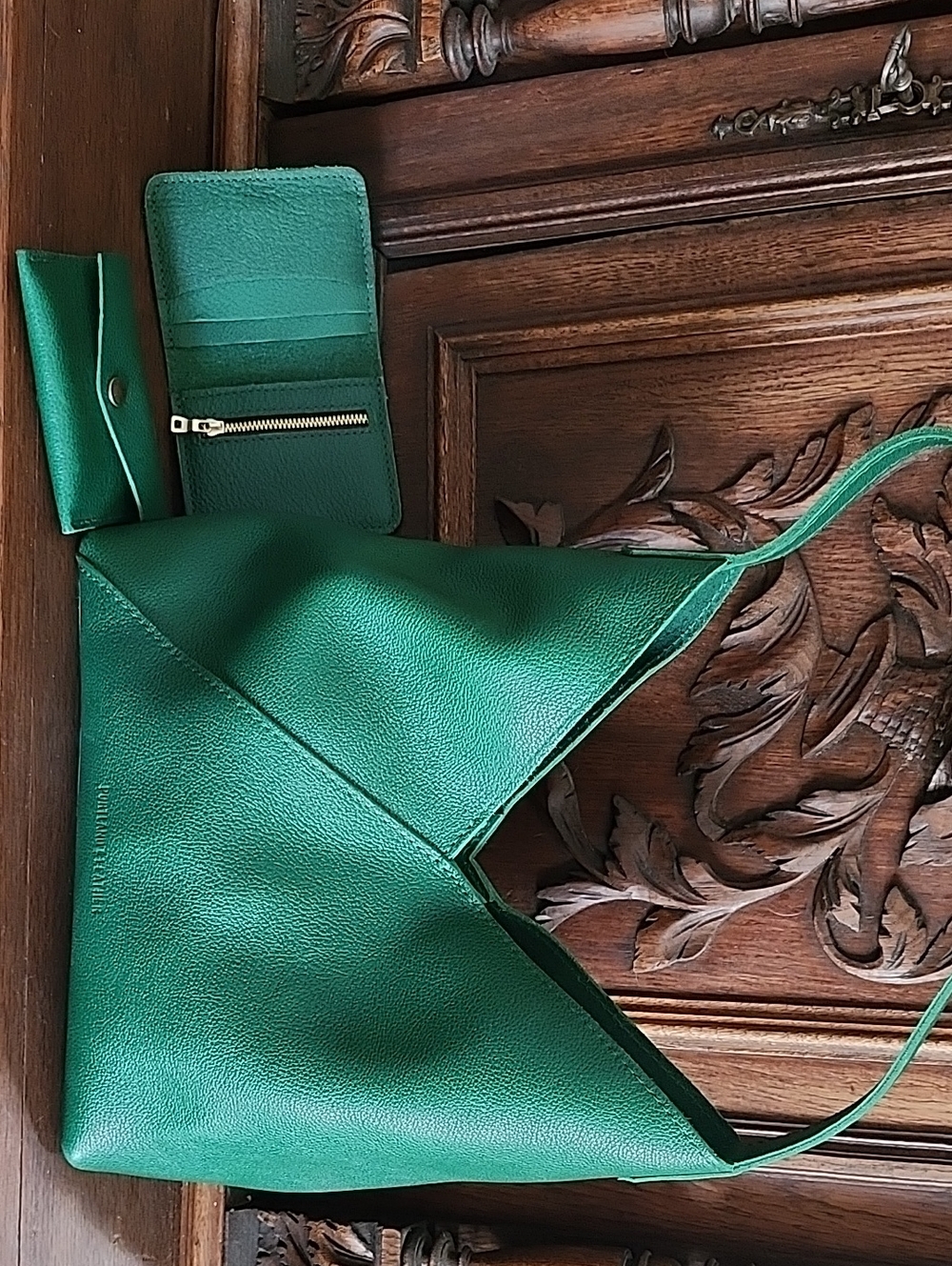 Bundle ofPortland Leather Green Leather Shoulder Tote Bundle W/ Matching Wallets